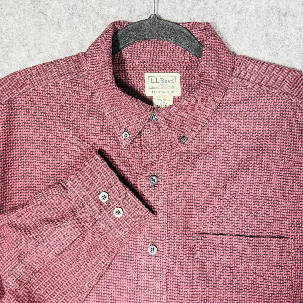 LL Bean Wicked Good Flannel Shirt Men Large L Reg Red Black Houndstooth 298276